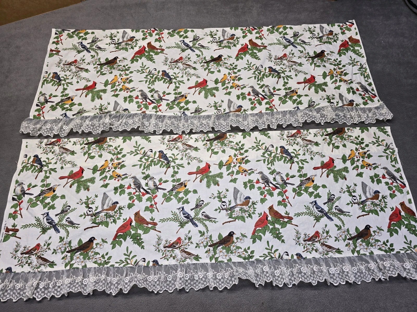 Vintage Window Valance Pair Birds V.I.P Screen Print Cranston Material Colorful