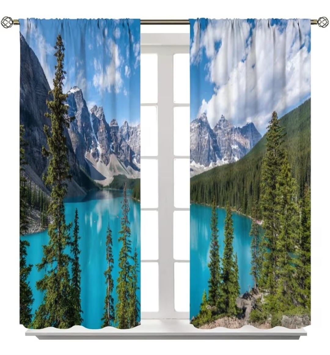 Scenic Landscape Curtains( Mountains, Lake, Forest) 12×63in