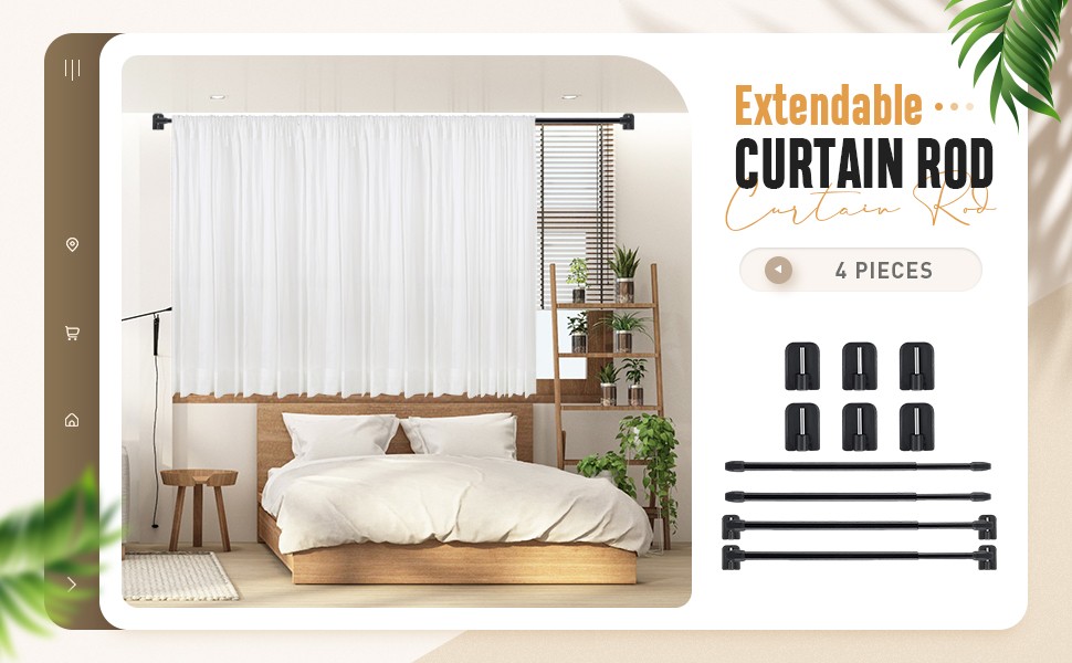 4 Pieces Extendable Curtain Rod Cupboard Bars Tensions Adjustable Plastic