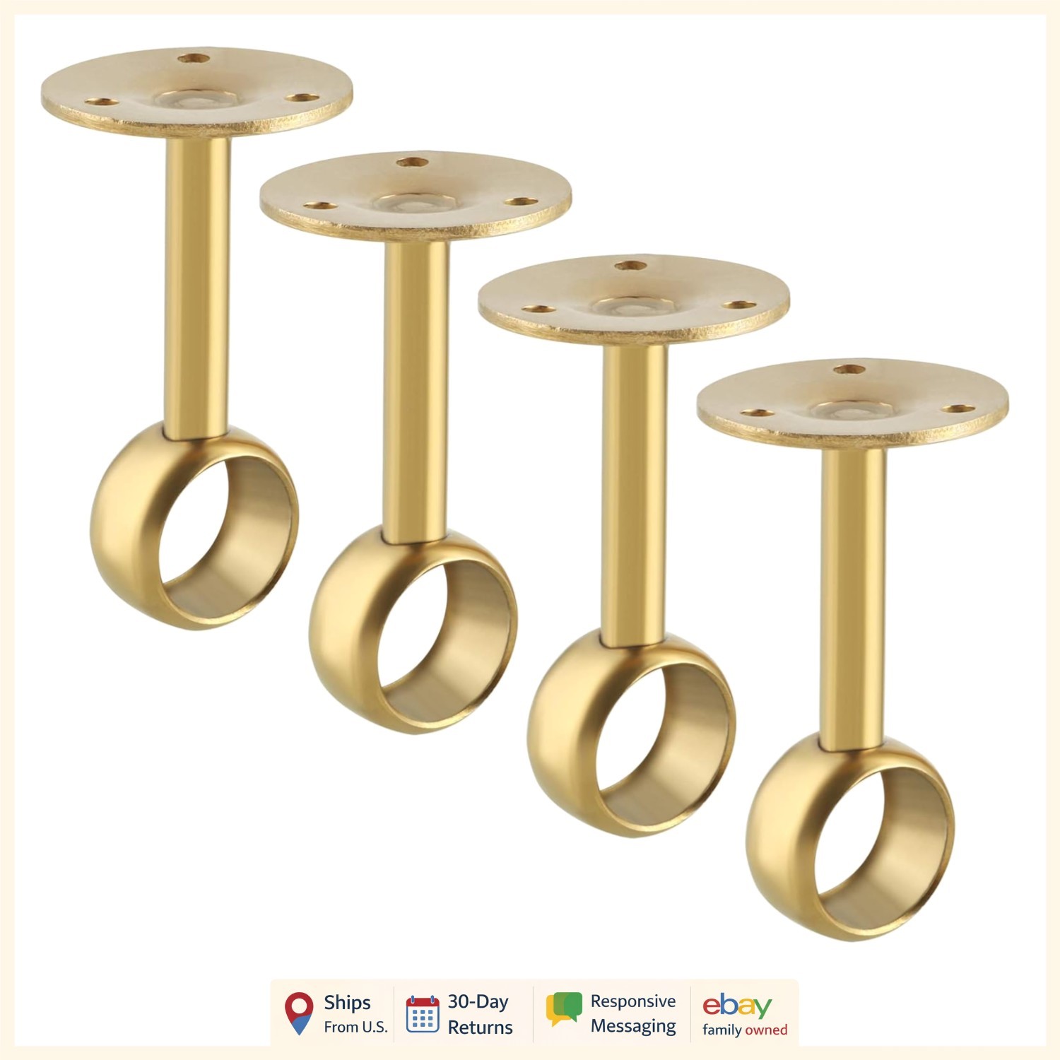 Stainless Steel Curtain Rod Holders with 3.35in Height and Gold Finish