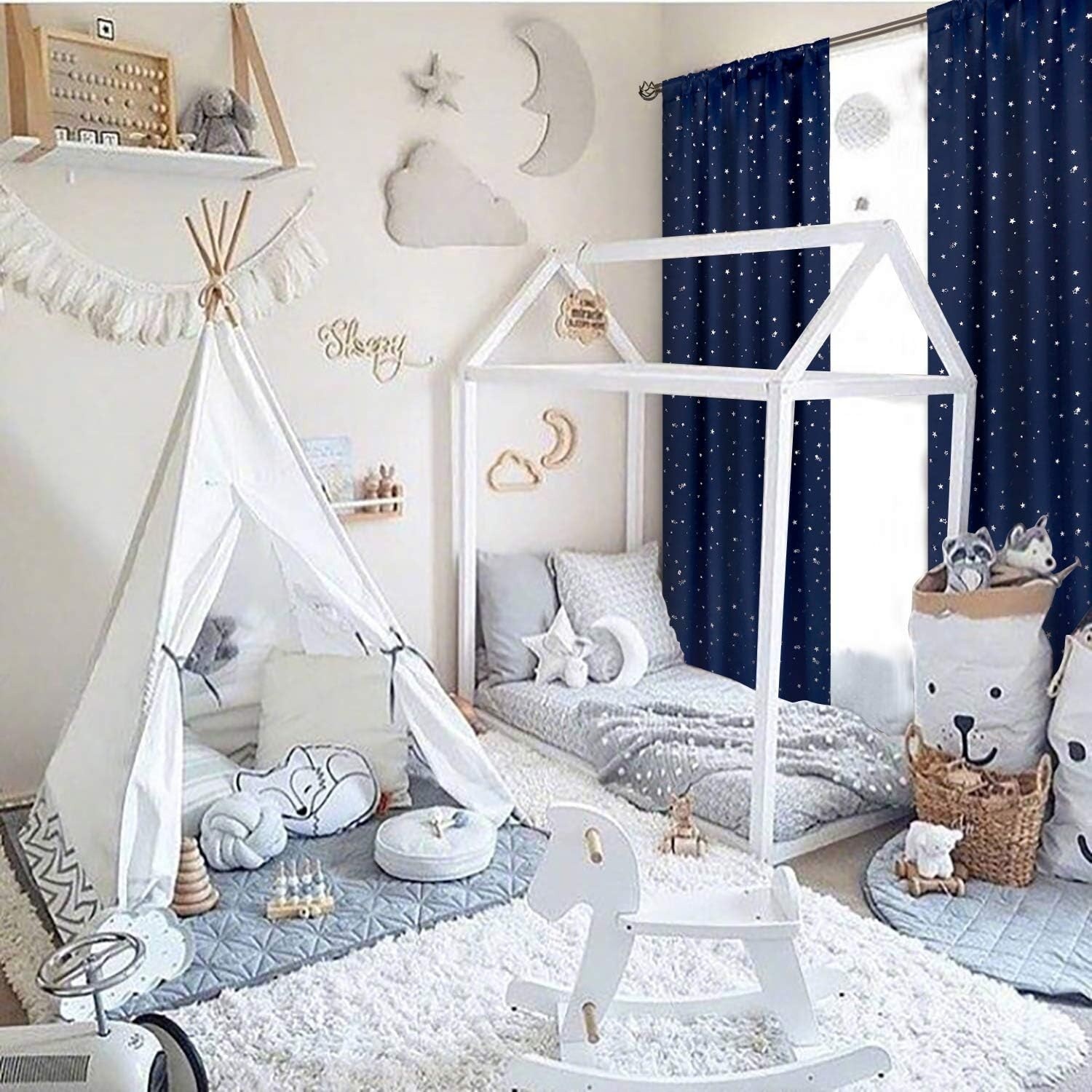 Kids Blackout Curtains for Bedroom, Rod Pocket Room Darkening Curtains 52×84