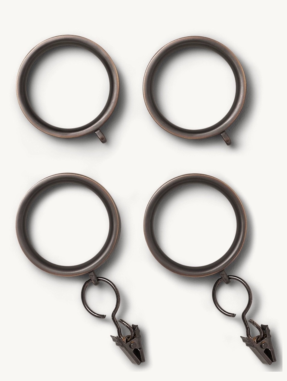 RESTORATION HARDWARE EASTON SOLID BRASS DRAPERY RINGS- Small-Bronze- Set of 7