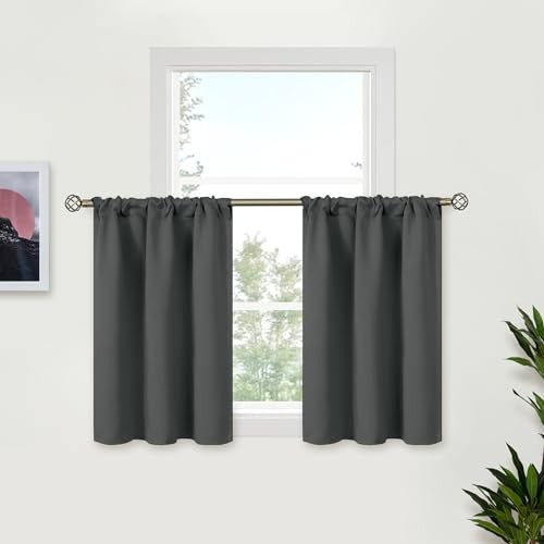Small Window Curtains 36 Inches Long – Half 29″W x 36″L (Pack of 2) Dark Grey