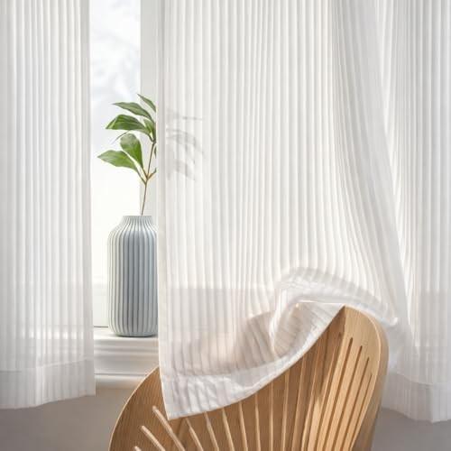 Short Sheer Curtains 24 Inches Long 2 Panels Set 25″W x 24″L (Pack of 2) White