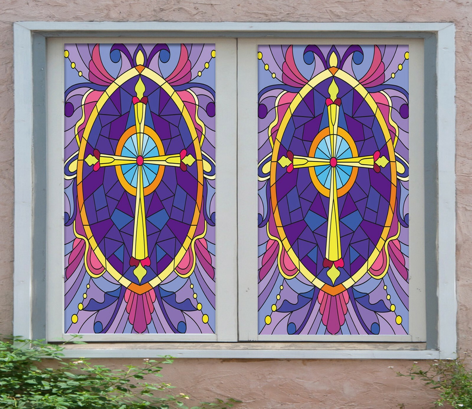 3D Yellow Cross ZHU610 Window Film Print Sticker Cling Stained Glass UV Zoe