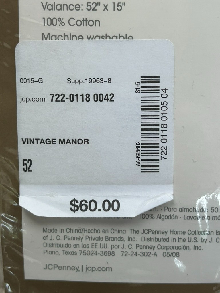 JCPenney Home Collection Quilted Embroidered Valance Vintage Manor 52×15 – Set