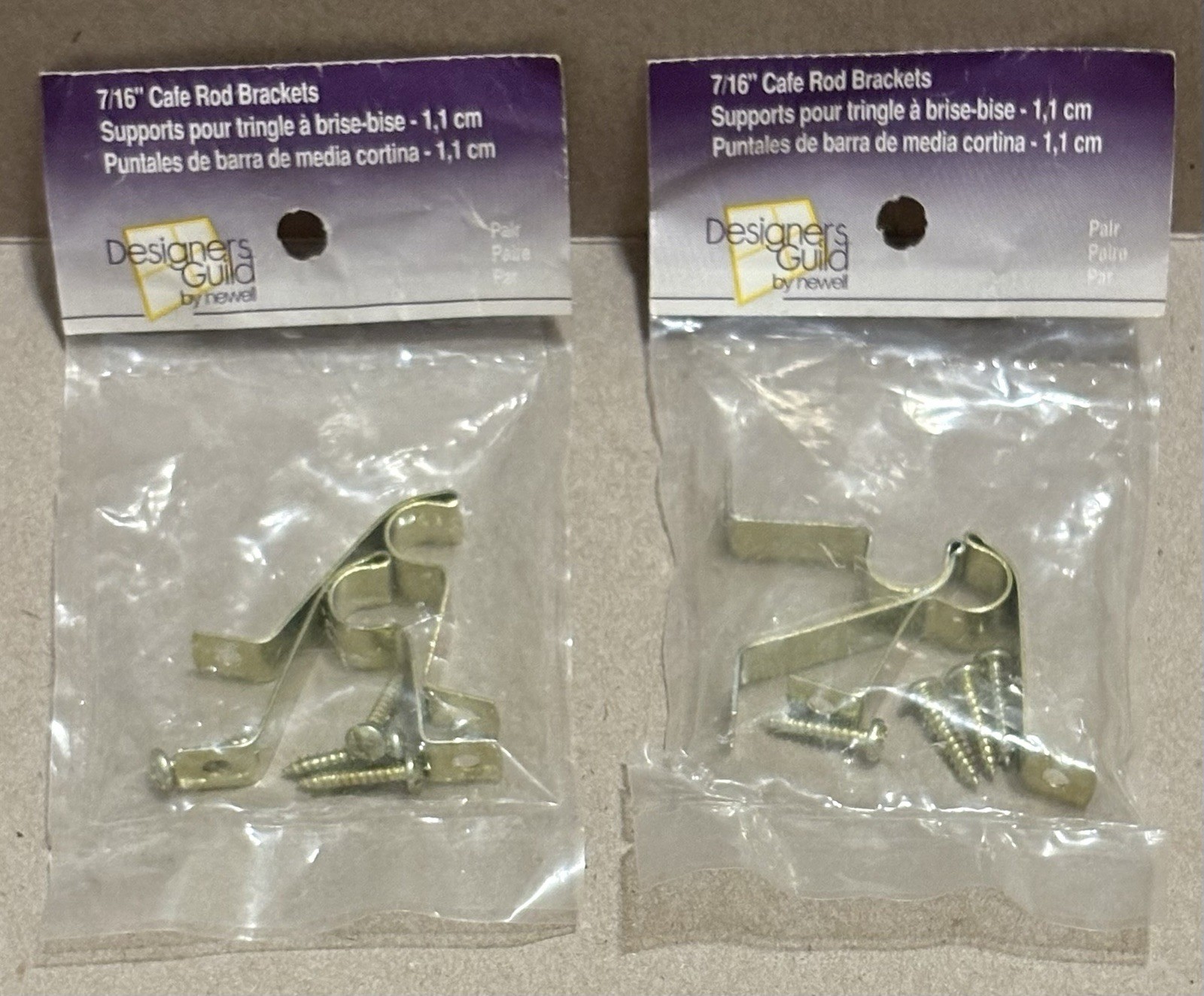 7/16” Cafe Curtain Rod Brackets In Gold Tone – Lot Of 2 Packages NIP