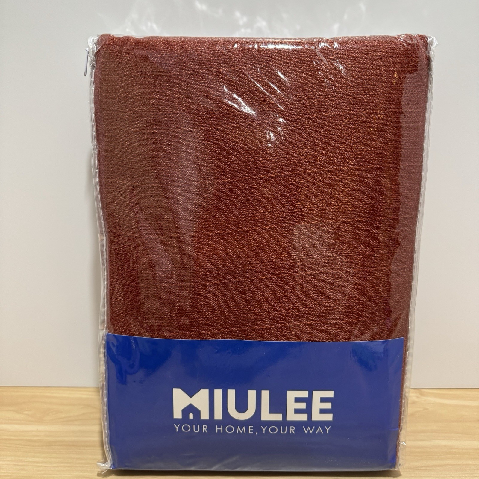 MIULEE Burnt Orange Faux Linen Semi Sheer Curtains 2 Panels Living Room 52″x84″