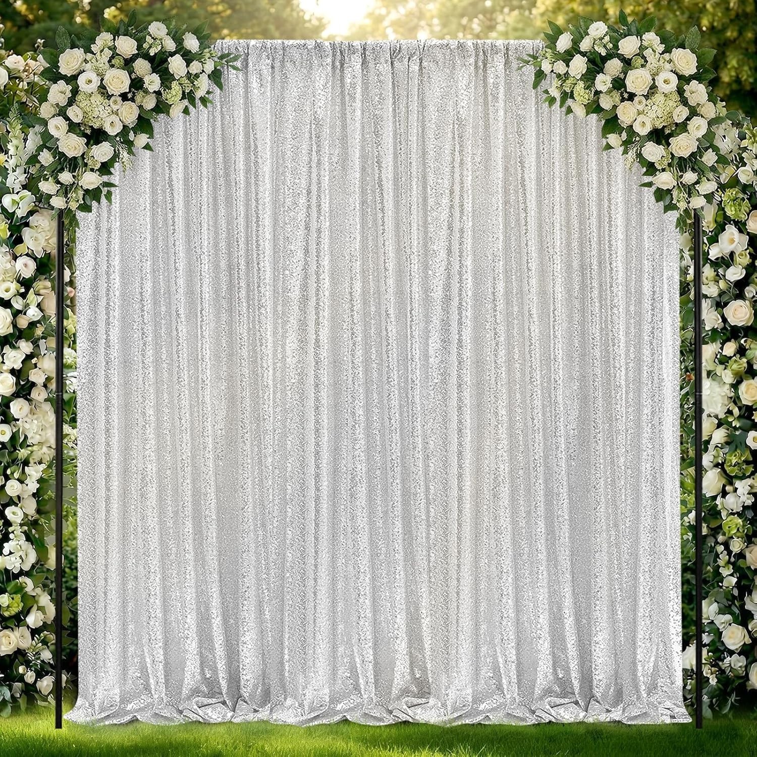 Silver Sequin Backdrop Curtains-2 Panels 2FTx8FT Silver Backdrop for Valentin…
