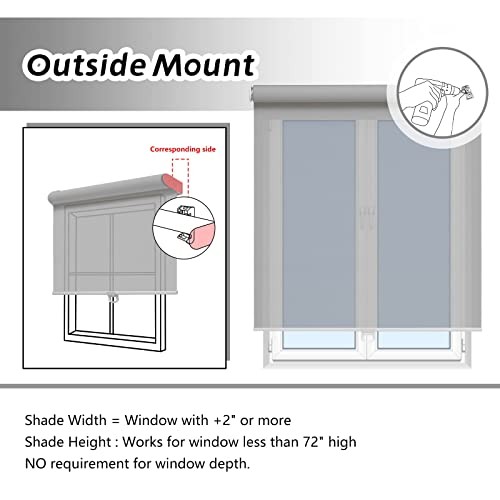 Cordless Roller Shades for Windows Light Filtering Shades 23″W x 72″H Grey
