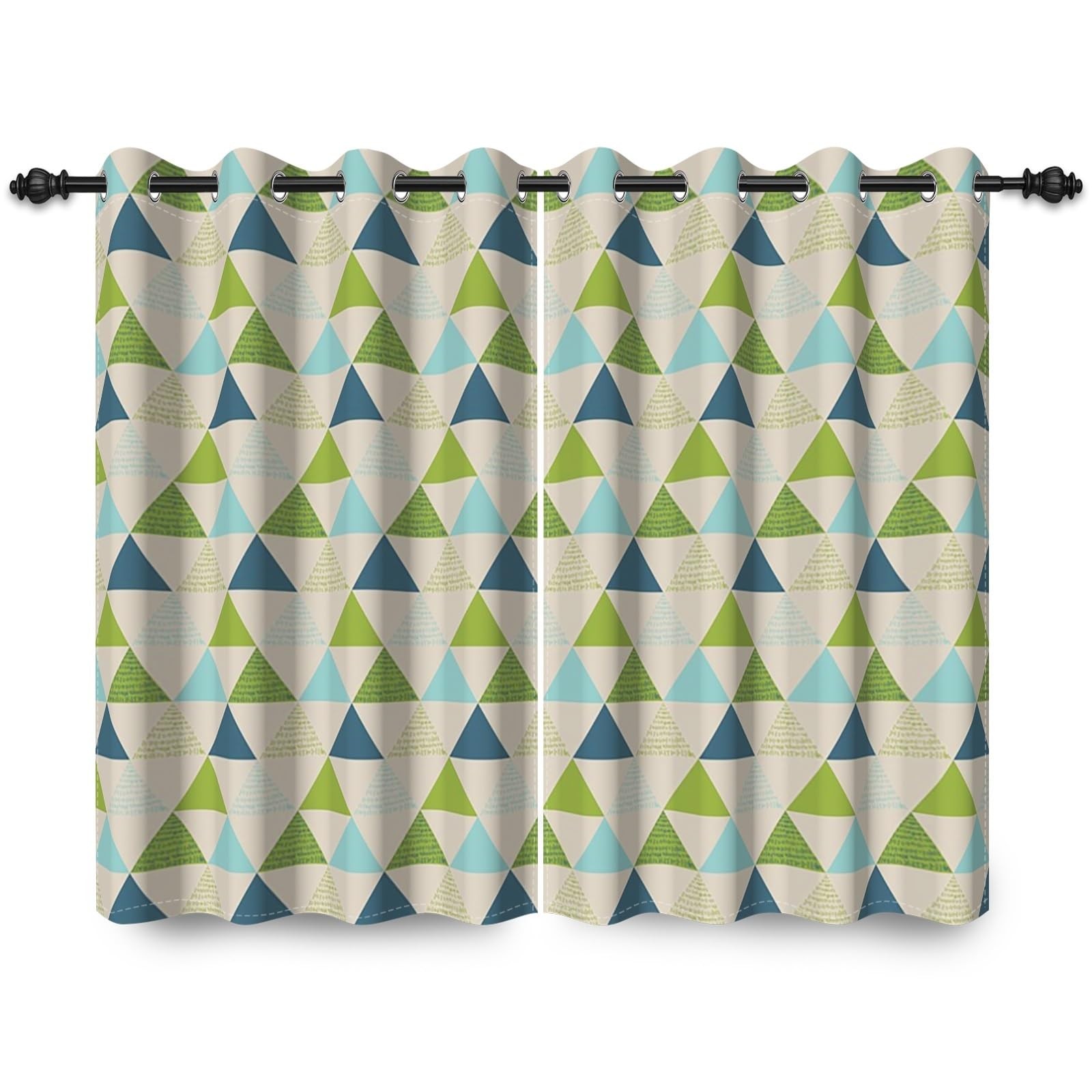 107x160cm Eyelet Curtain Blue Green Triangle Pattern Abstract Tree Art Geometric…