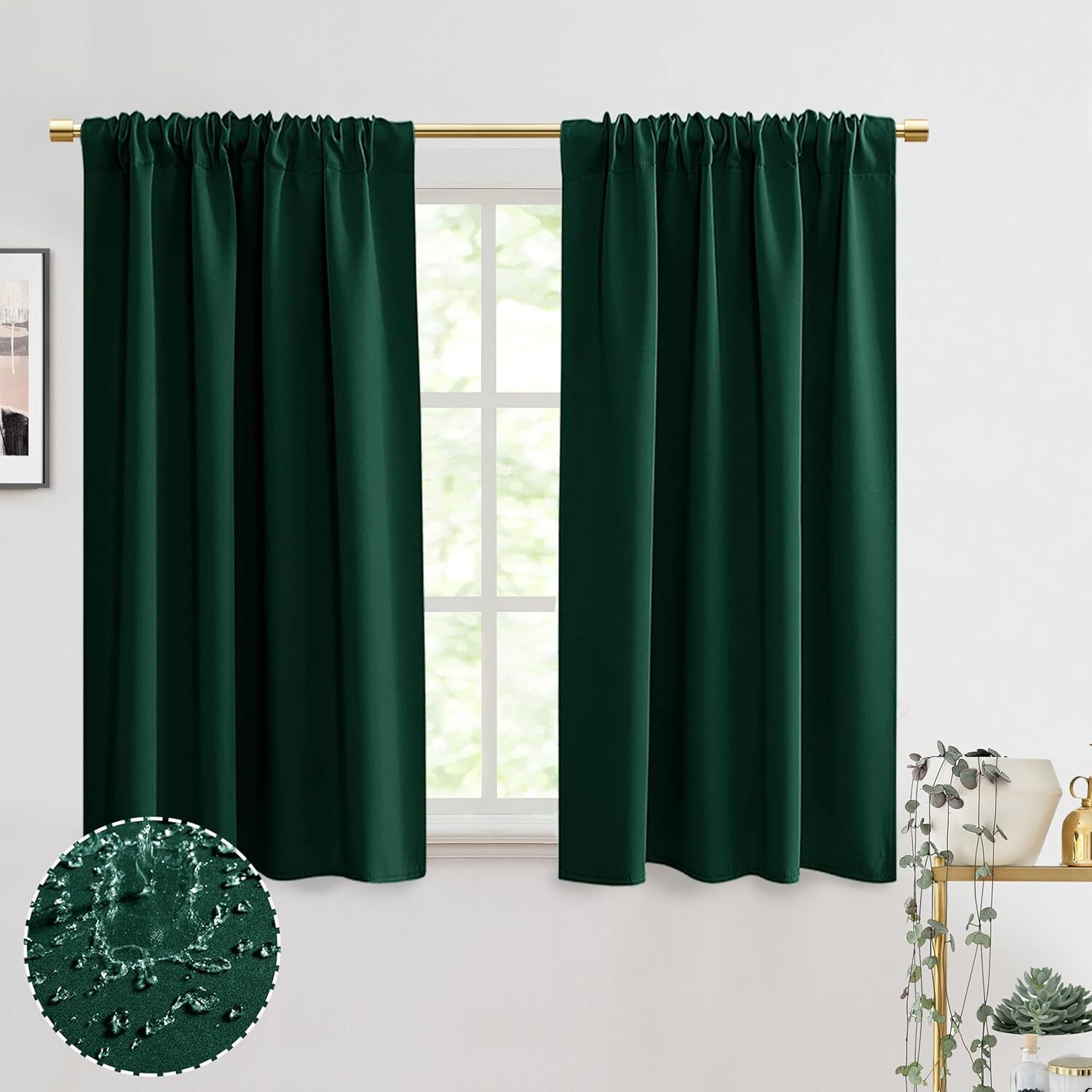 Dark Forest Green Blackout Window Curtains Drapes 48 48″L X 34″W Dark Green