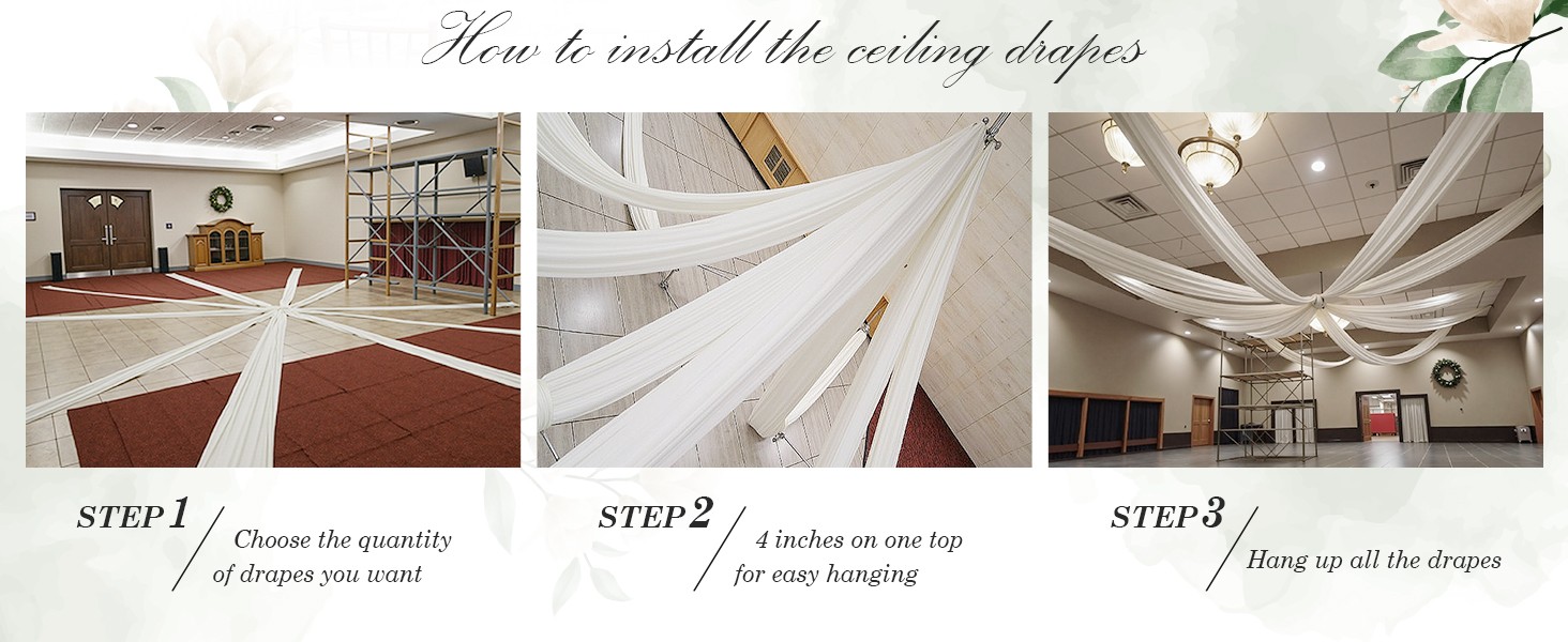 20ftx40ft White Ceiling Curtain for Wedding Parties – 4 Panels Wrinkle-40 FT