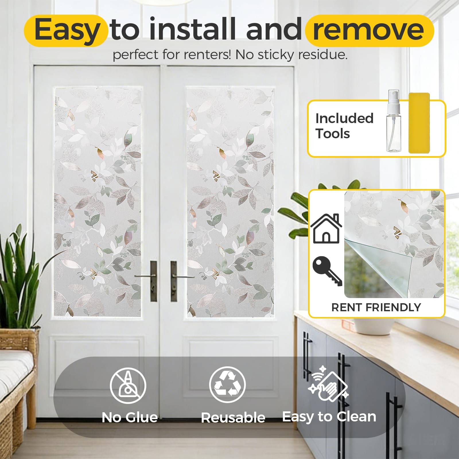 Window Privacy Film Decorative for Front Door, Bathroom Static Cling Stained …