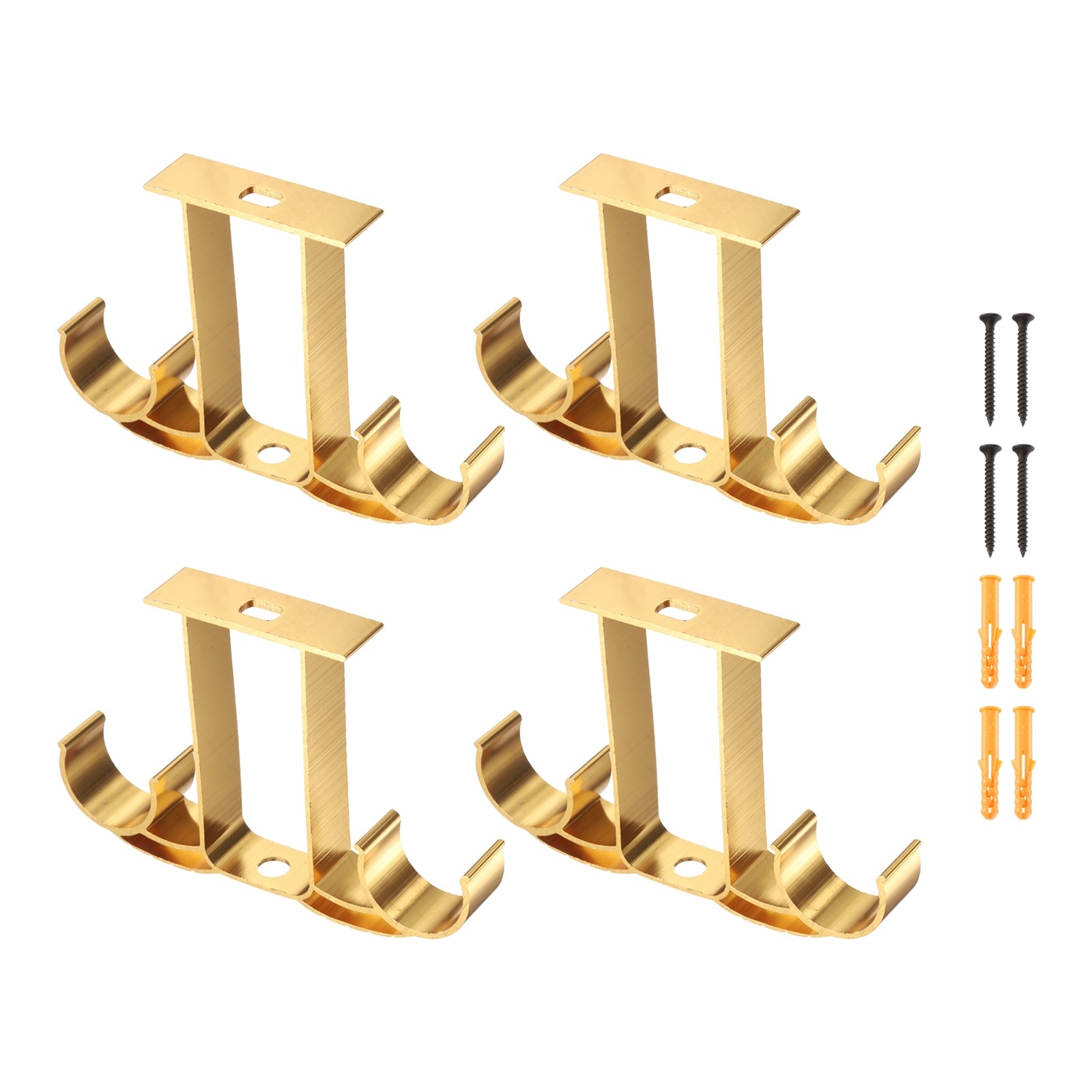 4Pcs Ceiling Curtain Rod Holder Double Drapery Bracket for 1″ Rod Bright Gold