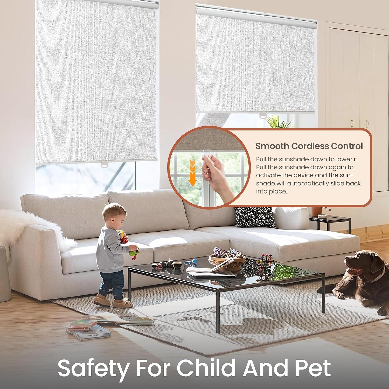 Ajadeblind Cordless Blackout Roller Shades – Jacquard Linen White,32″x72″