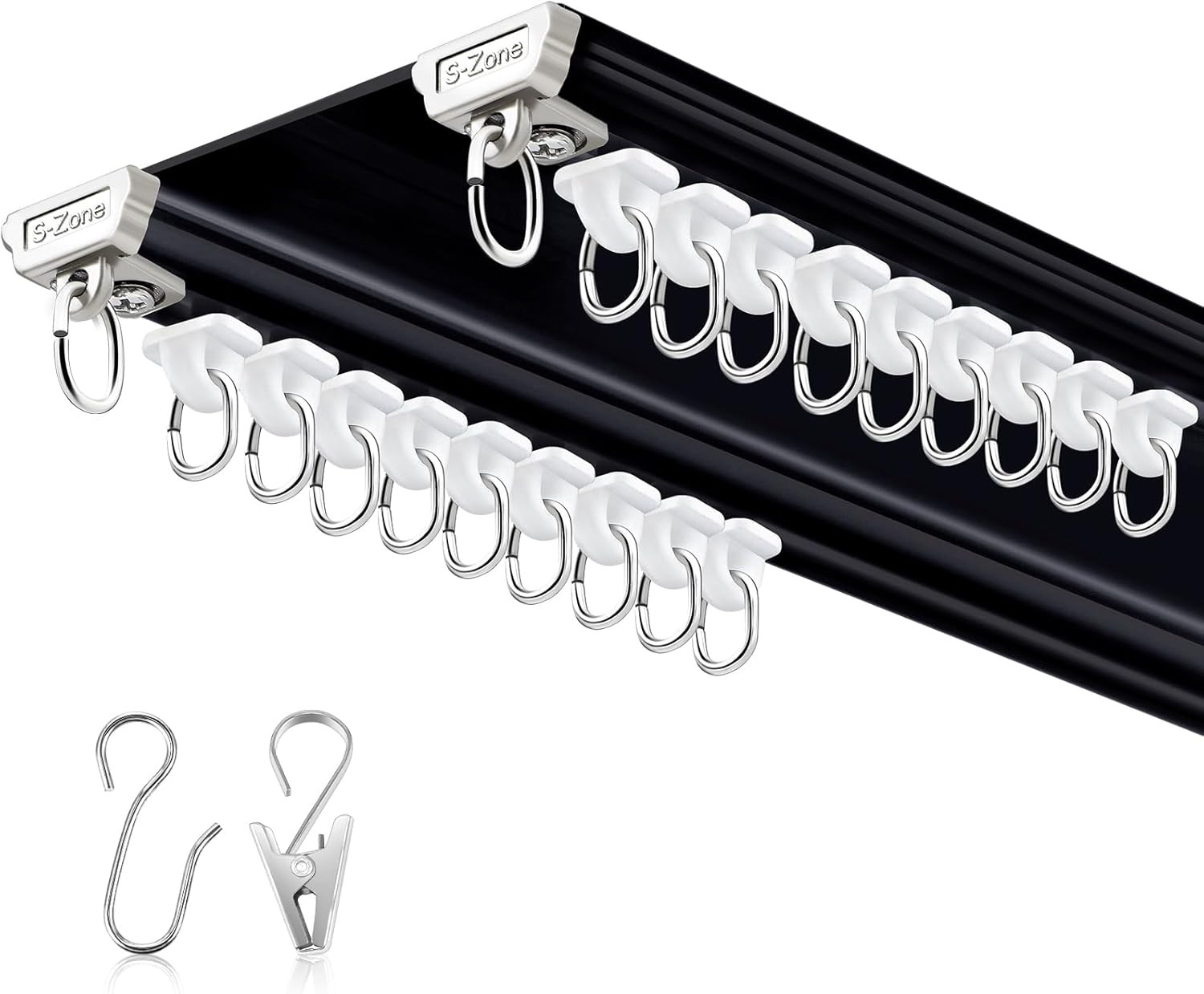 Ceiling Curtain Double Track Set 3Ft-13Ft/4 Meter Black Heavy Duty Ceiling Track