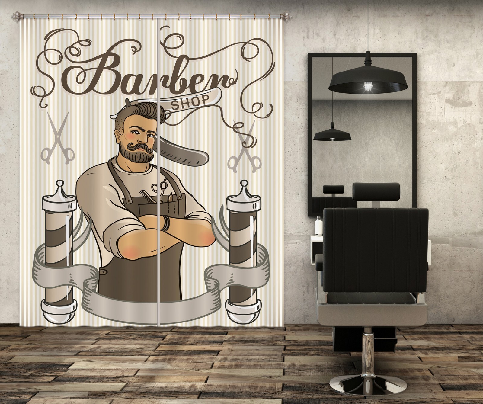 3D Grey Scissors A4083 Barber Shop Photo Curtain Window Blockout Fabric Amy 2023