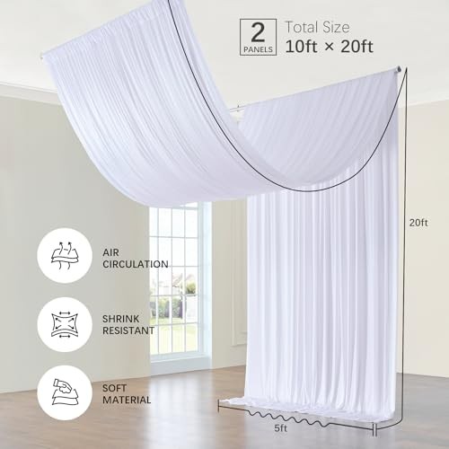 10ftx20ft Ceiling Curtain for Wedding Parties – 60″W x 240″L (Pack of 2) White