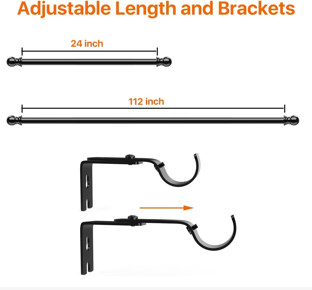 Curtain Rods for Windows 66 to 120, 1 Inch Heavy 66"-120", Black
