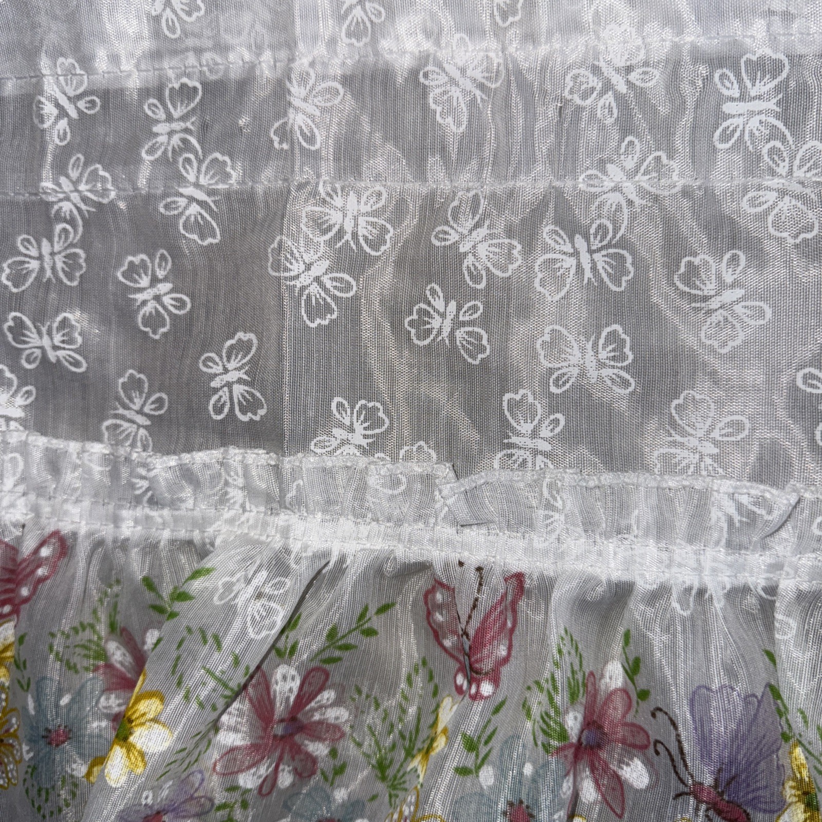 VTG KK Home Innovations Pair White Window Curtain Panels Floral Butterfly 48X11