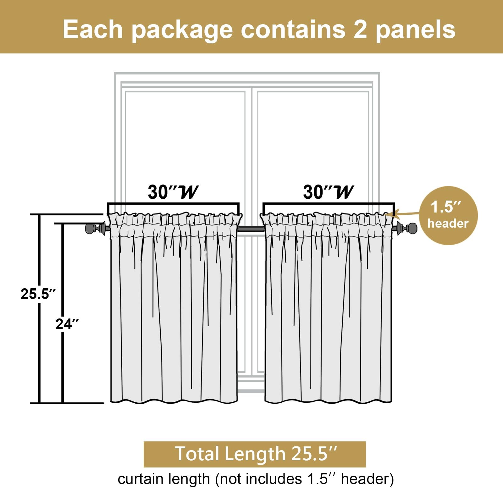 Pure White Curtain 24 Inch Length 2 Pcs, Light Filtering Modern Short Kitchen…