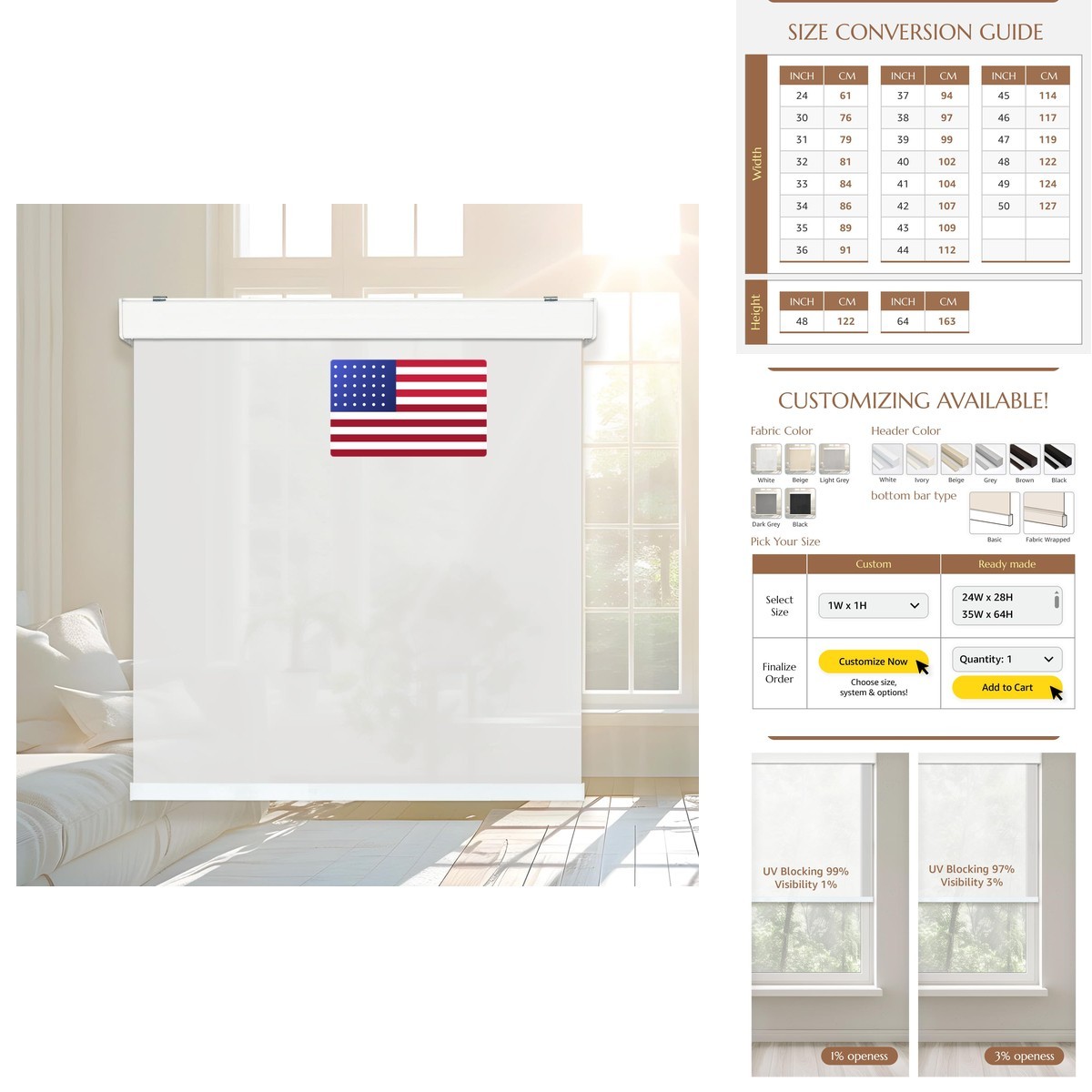 Foiresoft Cordless Solar Shades Roller Blinds Windows Light Filtering 3