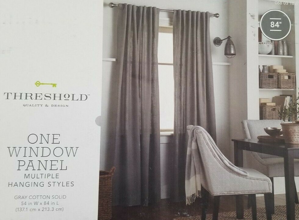 2 Threshold Gray Cotton Solid Window Panels (1 pair) 108″ x 84″ NIP