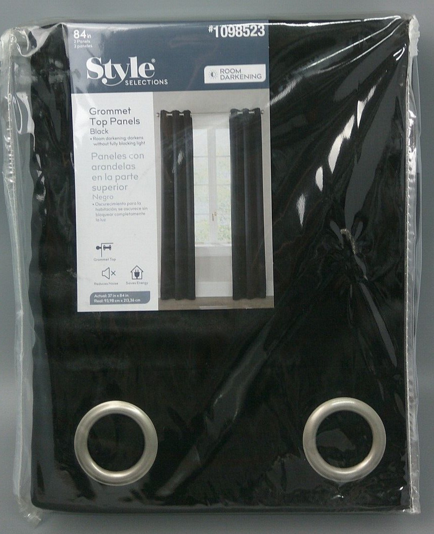 NEW Style Selections 37″ x 84″ Black Grommet Top Curtain Panels, Set of 2