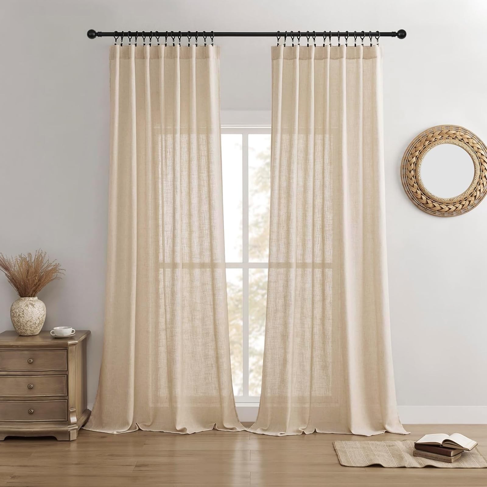 Linen Curtains for Living Room, Semi Sheer Curtains, 228cm Long, Living Room…
