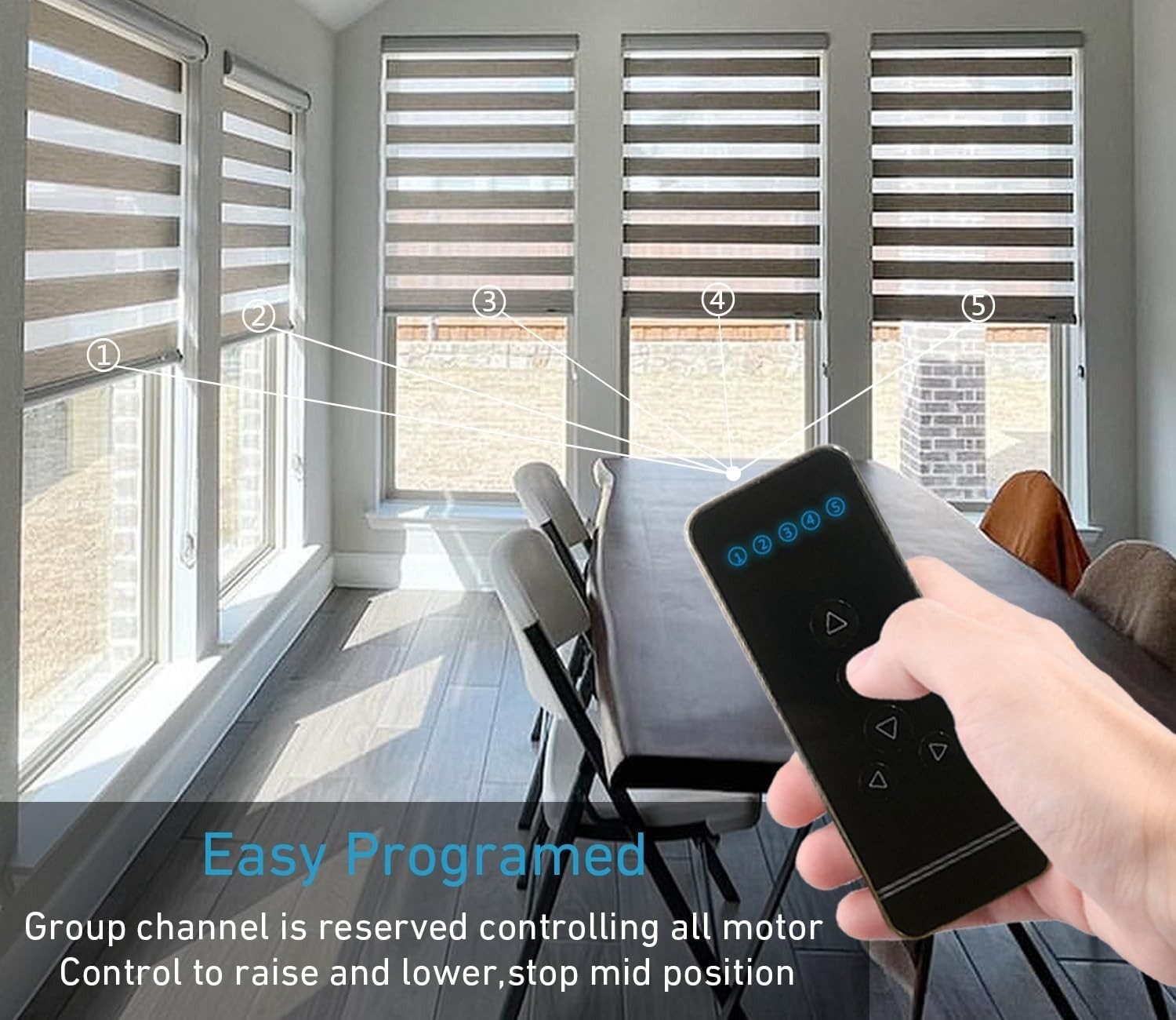 5-Channel RF Remote Control for Motorized Blinds & Shades – Elegant Black Design