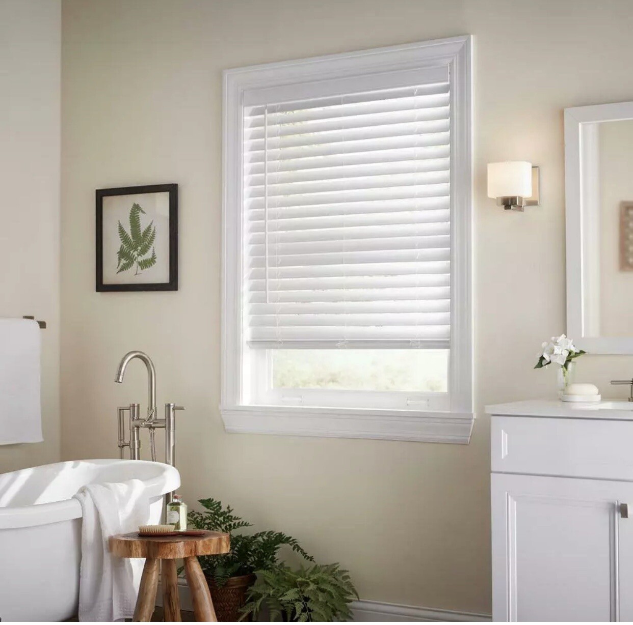 HDC 2” Cordless White Faux Wood Blind Pre-Cut 22 3/8” W x 72” H