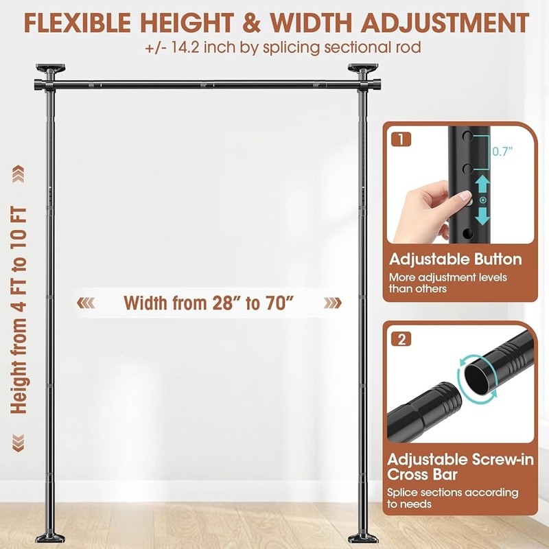 No Drill Adjustable Room Divider Curtain Rod Easy Install Metal Space Separator