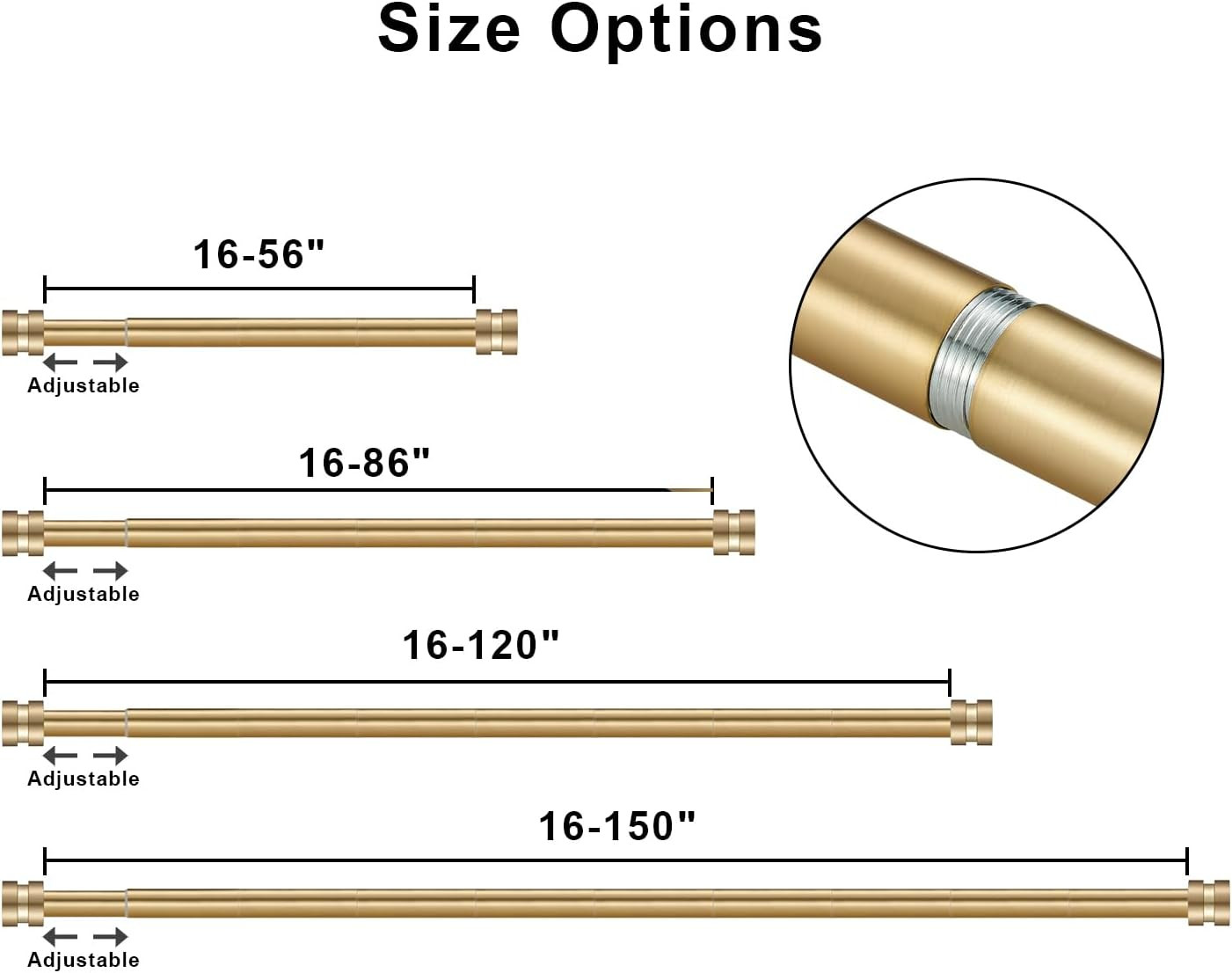 16-56 Inch Long Adjustable Warm Gold L Curtain Rods,1 Inch Diameter Splicing Hea