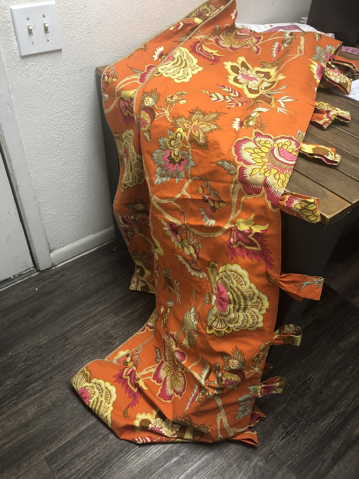 Custom Made Jacobean Floral Valance Orange Multicolor Rod Pocket 272×22″ Lined