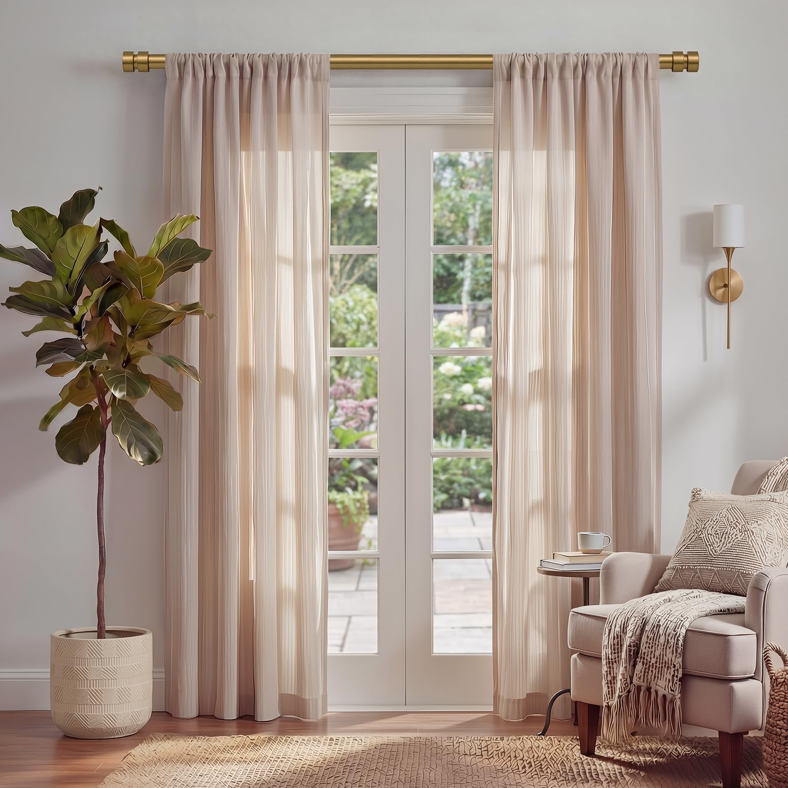 Warm Gold Curtain Rods with Solid Metal Finials 72 to 144 Inches Adjustable H…