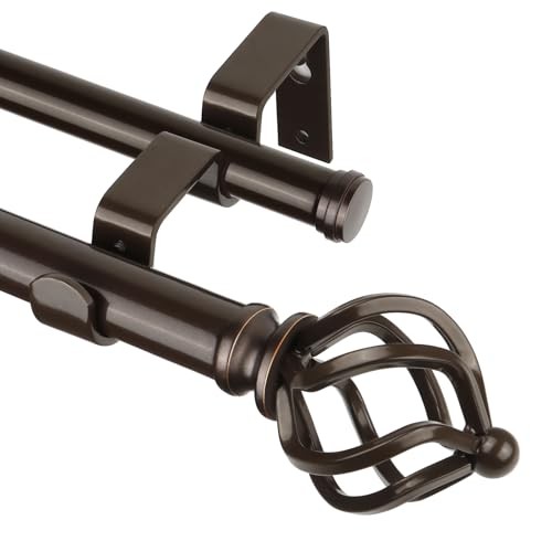 Double Curtain Rods 66 to 120 Inches (5.5-10 Feet) 66-120″ Antique Bronze