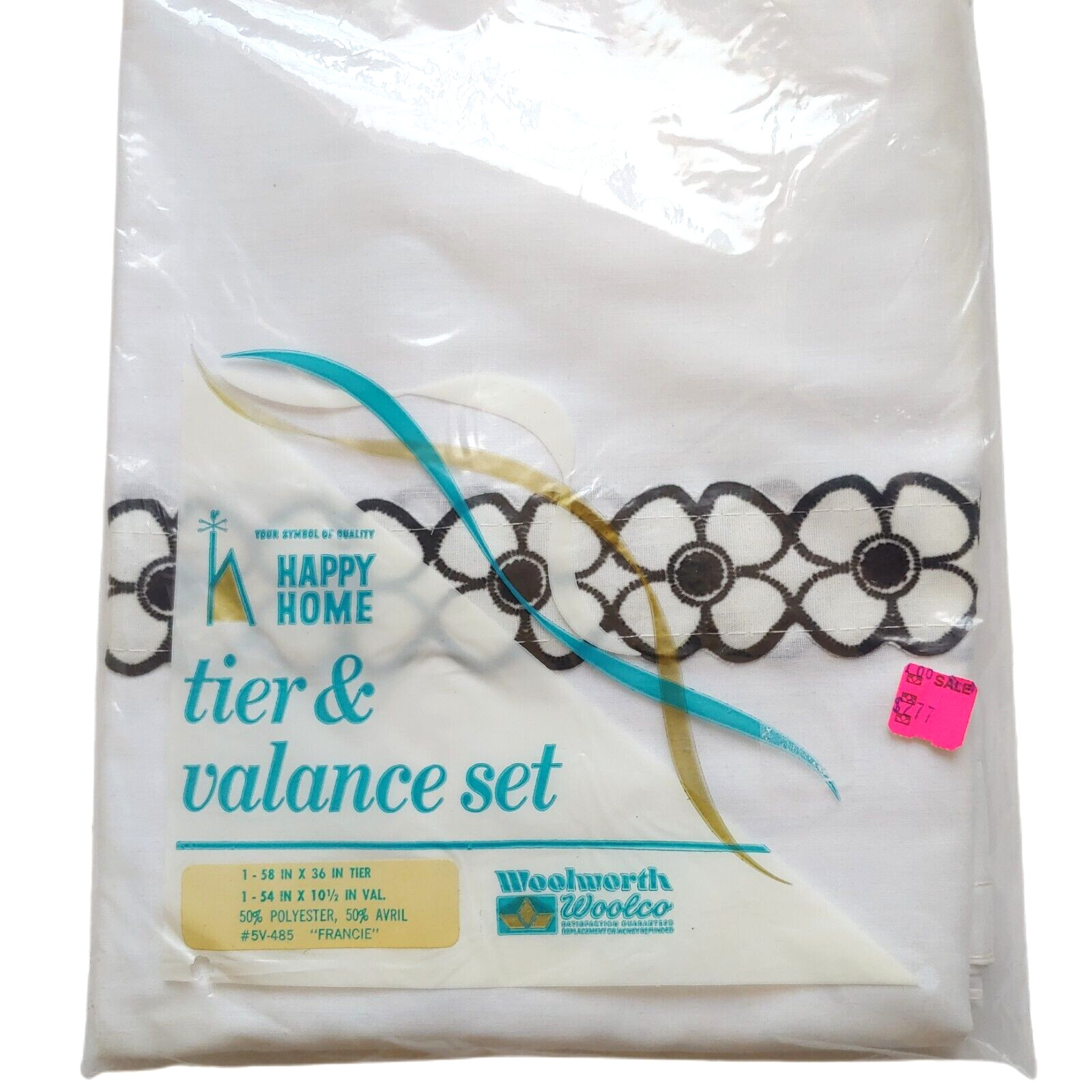 Vtg Tier & Valance Set Francie Embroidered Flowers Woolworth Happy Home New NOS