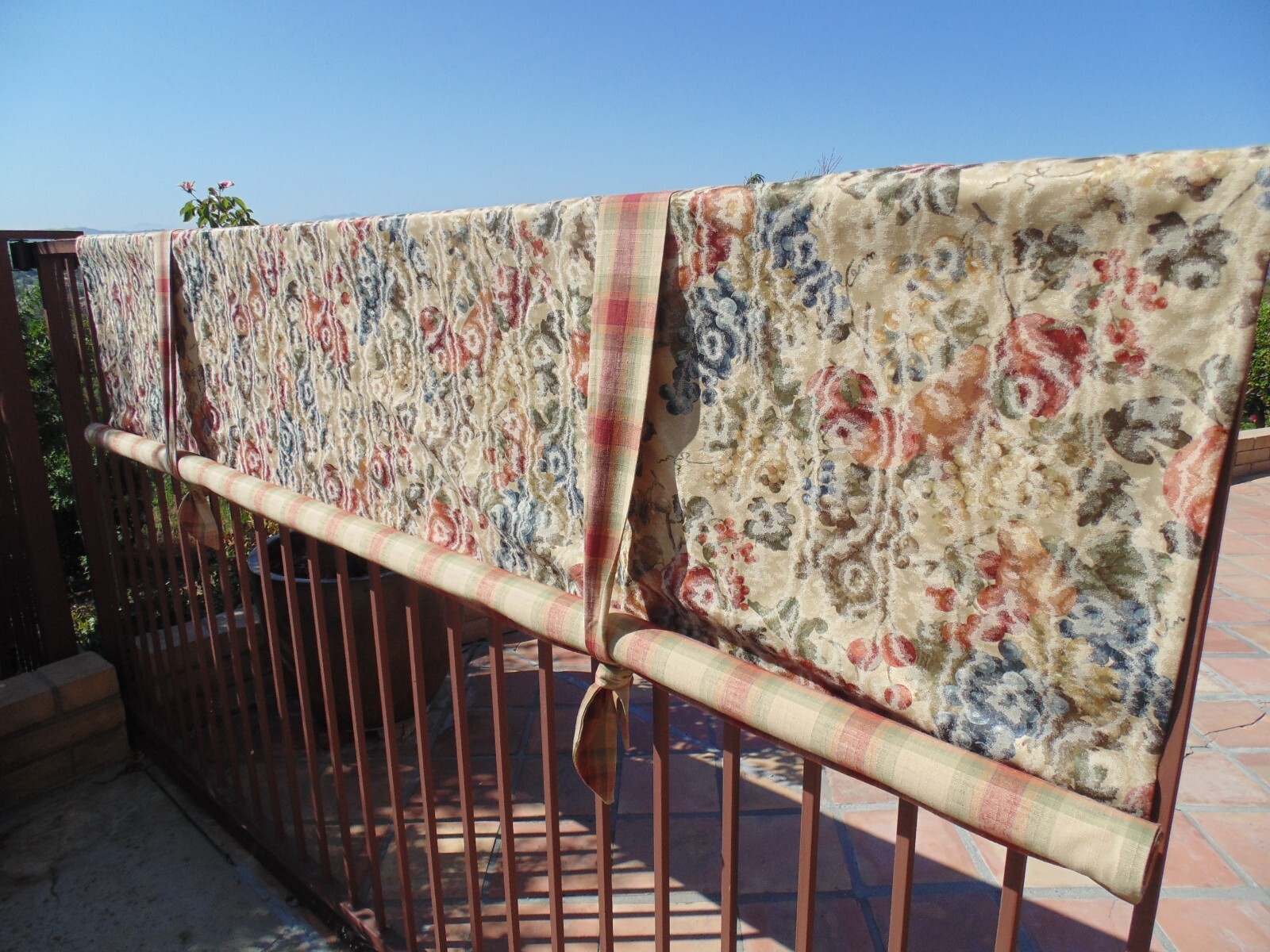 CUSTOM Roll Shade Window VALANCE 102″ Lined French Country Floral & Plaid EXCEL