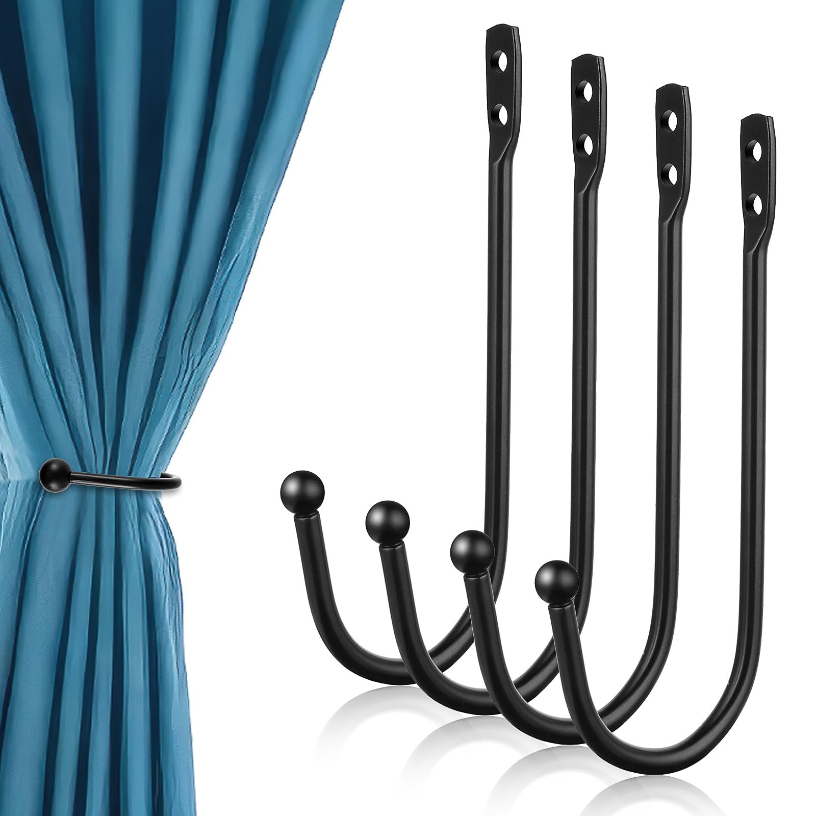 8 Pcs Black Metal U Shaped Curtain Pull Backs – Wall Mounted Curtain Hooks with
