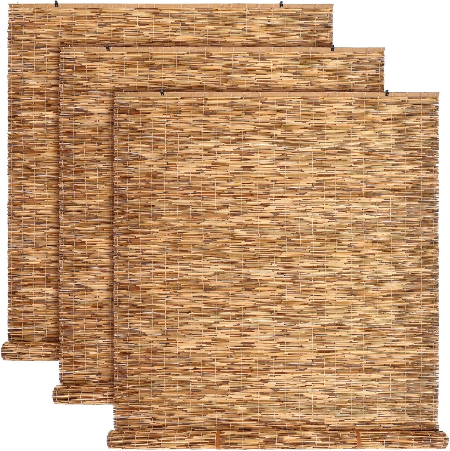 3 Pcs Bamboo Shades Outdoor Reed Roll Up Blinds 48″ W x 72″ H Blackout Sunshade