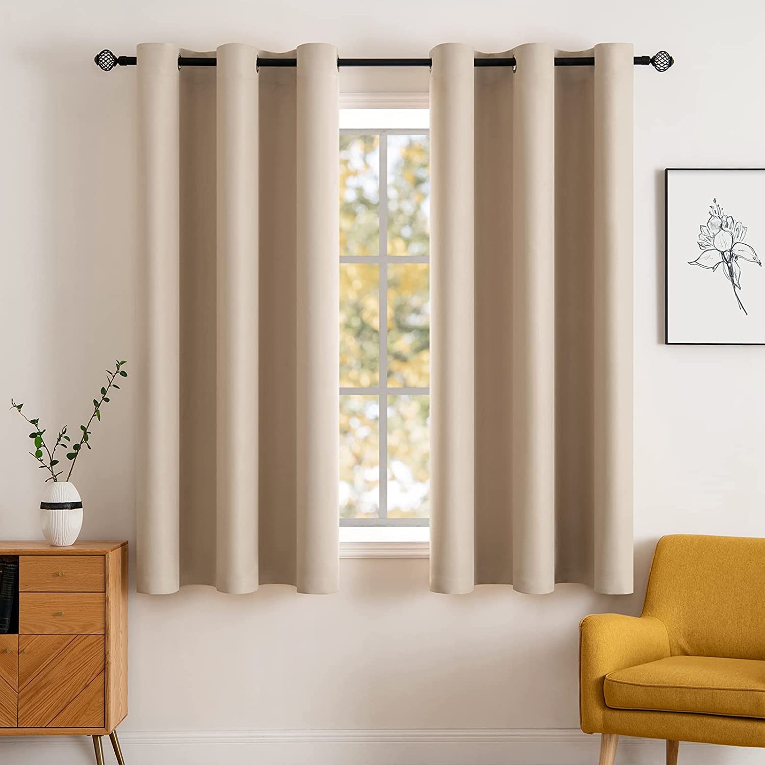 Room Darkening Curtains Thermal Insulated Drapes Solid Window Treatment Set G…