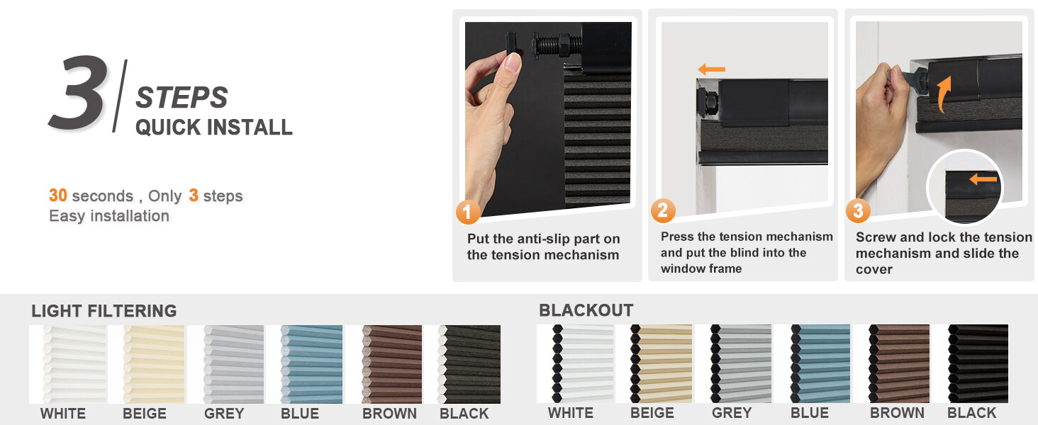 No Tool Screw Install Top Down Bottom Up Blackout Black Cellular Blind Honeycomb
