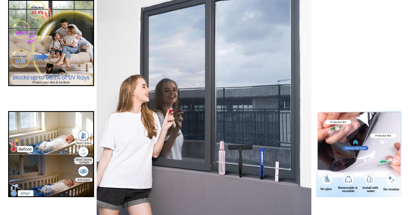 Daytime Privacy Window Tint – UV & Heat Blocking Film, 17.5in x 78.7in Design