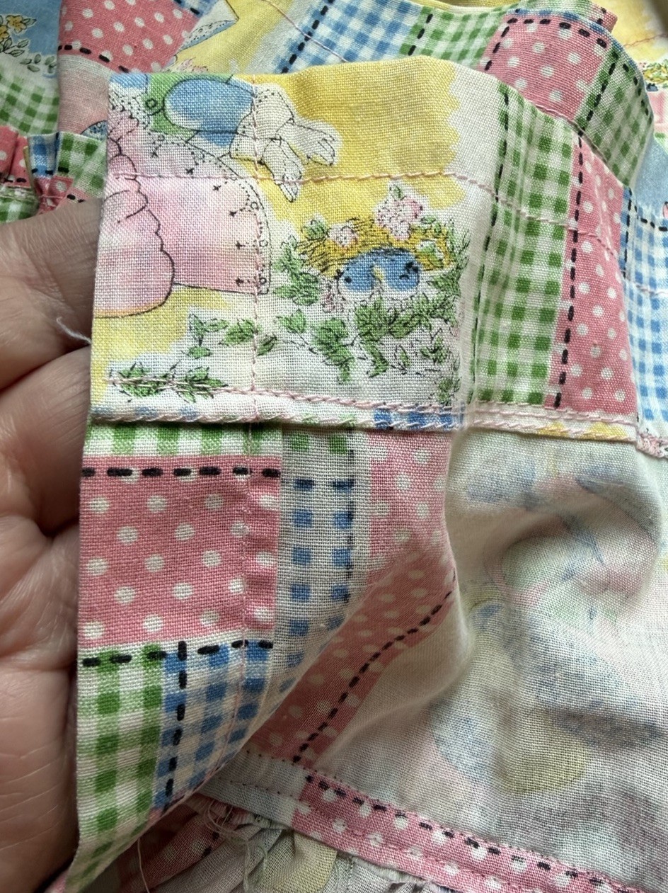 Vintage Handmade Holly Hobbie Patchwork Ruffled Window Valances Pair 63×11”