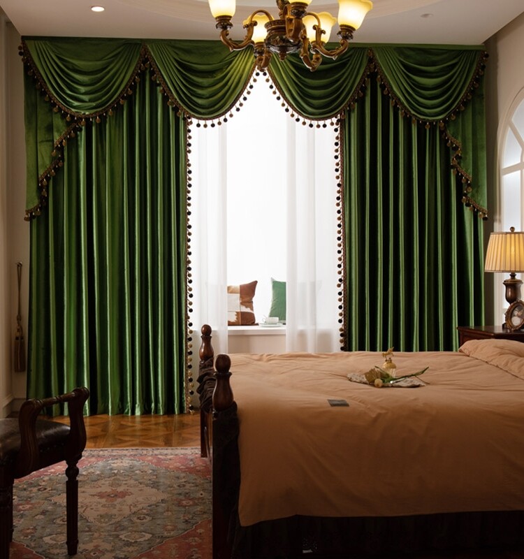American retro green flannelette velvet cloth curtain tulle valance drape C1837