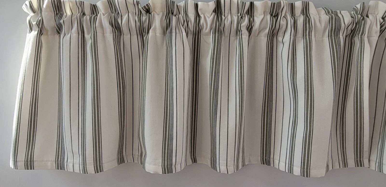 Sage and Black Ticking Stripe on a Ivory Background, Ivory Stripe Valance