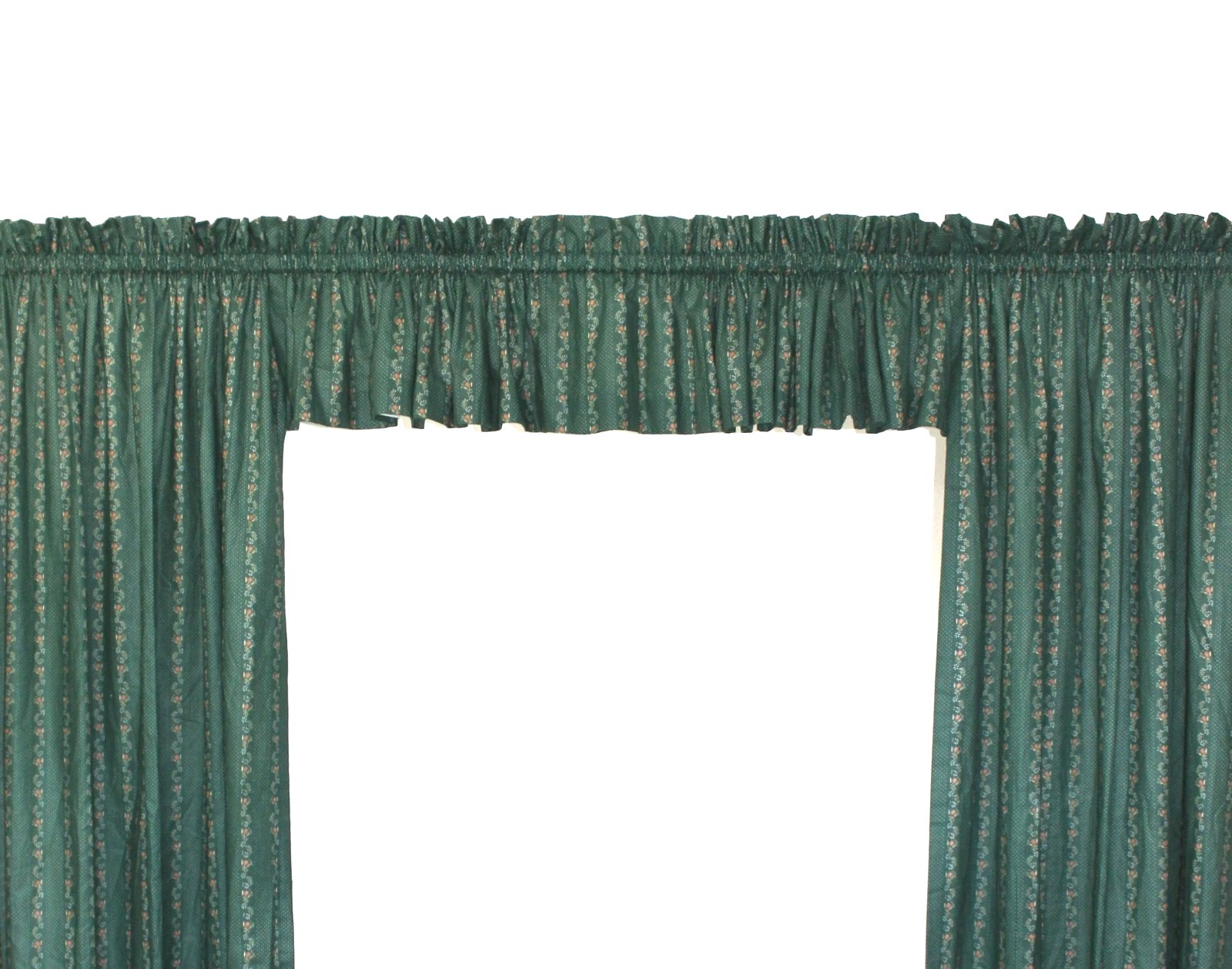 Vtg 1980s Custom Drapery Ensemble 198×67 Green Floral Vine Lined Curtain Panels