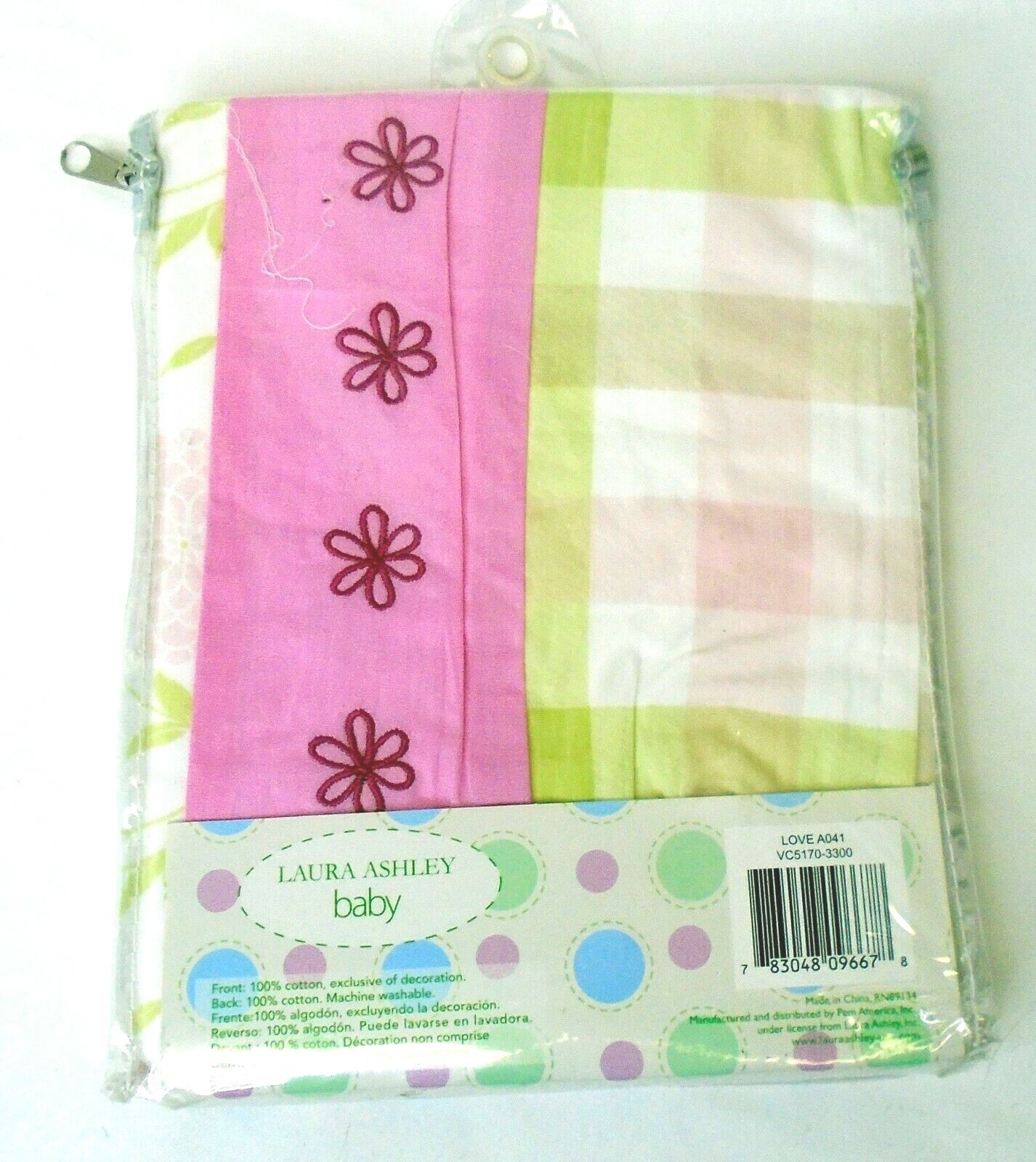 Laura Ashley Baby Love 100% Cotton Window Valance Pink Green Plaid Flowers