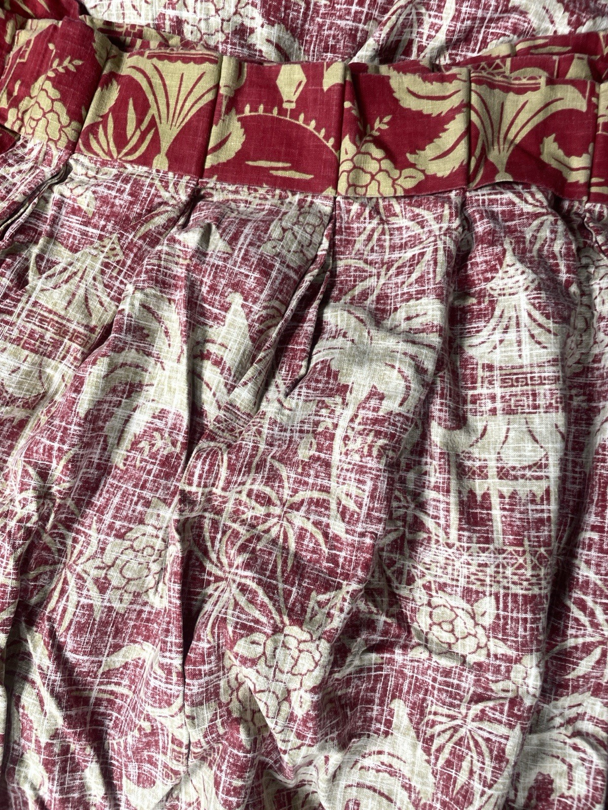 Vintage Set of 4 Pinch Pleat Curtains 70s MCM 108” Long Red Green Drapes Retro